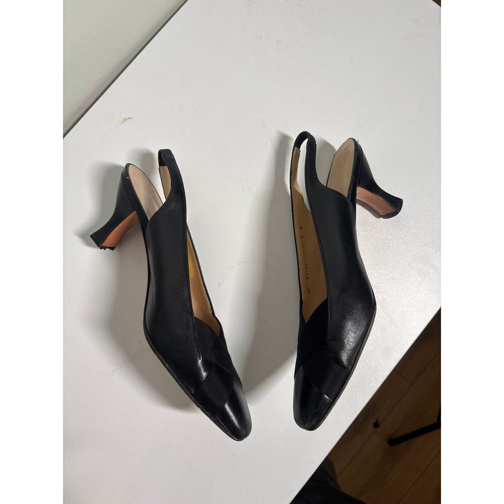Salvatore Ferragamo Slingback Pumps Womens 8B Black Leather Low Kitten Heel - Picture 6 of 9